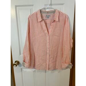 Tommy Bahama womans white and orange striped XL/TG 100% linen shirt